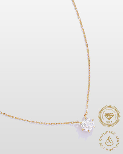 Foto Colar Ponto de Luz Glitz Moissanite 6,5 mm - 1.0ct - 6 Garras - Prata 925- Banho ouro 18k