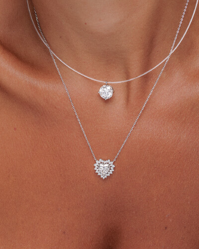 FotoColar Coração Grace - Moissanite 0.8 mm - 2.53ct - Prata 925