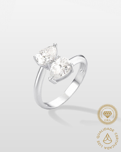 Foto Anel Ajustável Gotas Silvia - Moissanite 8 mm - 1.25ct - Prata 925