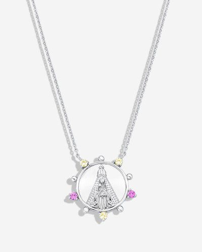 Foto Colar Medalha Nossa Senhora Aparecida Colors - Prata 925
