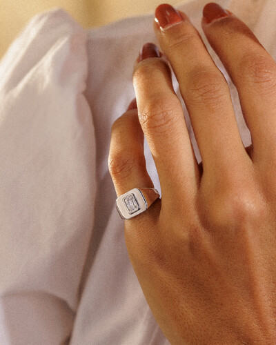 Foto Anel Mindinho Princess Ajustável - Moissanite - 6 mm- 0.8ct - Prata 925