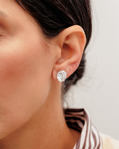 Foto Brinco Ponto de Luz - Moissanite 12 mm - 12ct - 4 Garras - Prata 925