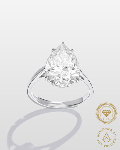 Foto Anel Solitário Gota Sarah - Moissanite - 14mm- 6.0ct - Prata 925
