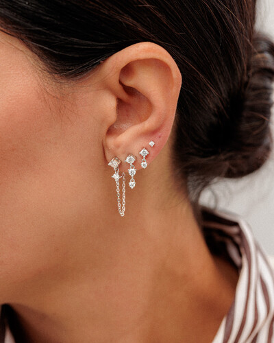 Foto Brinco Ear Line Leila - Moissanite 4mm- 0.8ct- Prata 925