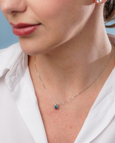FotoColar Lumini Moissanite Ciano - 6 mm - Prata 925
