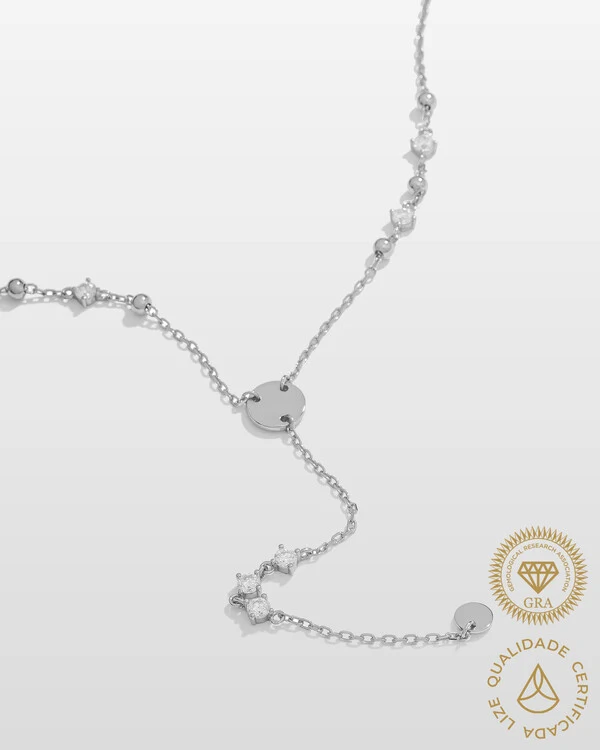 Colar Gravata Sabine Moissanite - 3mm - 0.7ct - Prata 925
