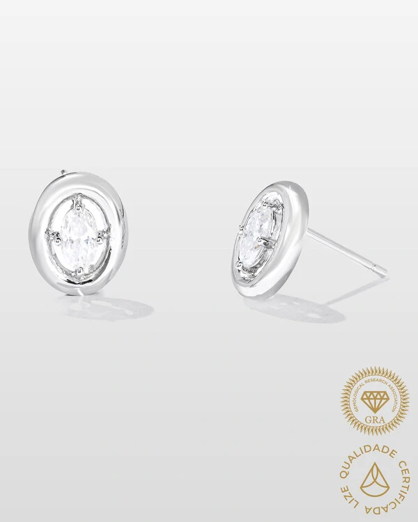 Brinco Oval Meghan - Moissanite 3 mm x 5 mm - 0.6ct- Prata 925