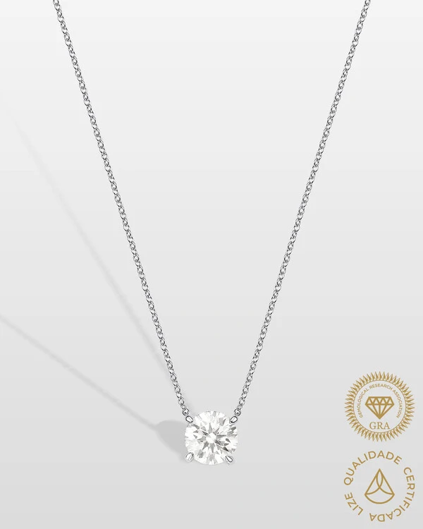 Colar Ponto de luz Moissanite 8 mm - 2.0ct - 4 Garras - Prata 925