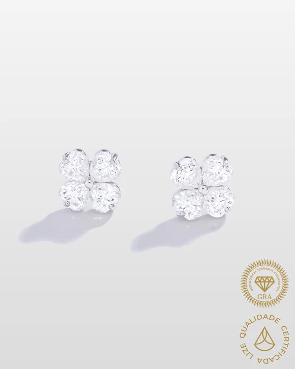Brinco Trevo Moissanite P- 4x4mm 2.4ct- Prata 925