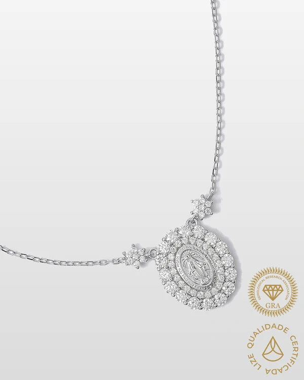 Colar Nossa Senhora das Graças - Moissanite - 0.036ct -Prata 925