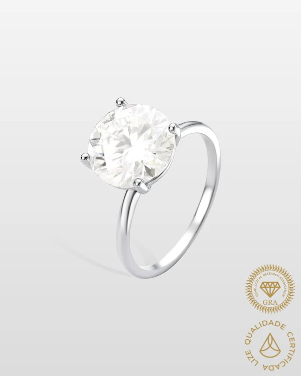Anel Solitário Moissanite 10 mm - 4,0ct - Prata 925