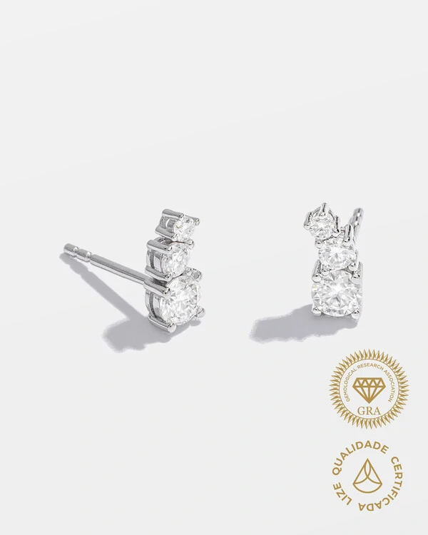Brinco Mini Ear Cuff Moissanite Helena - 3.0mm - 1.4ct - Prata 925