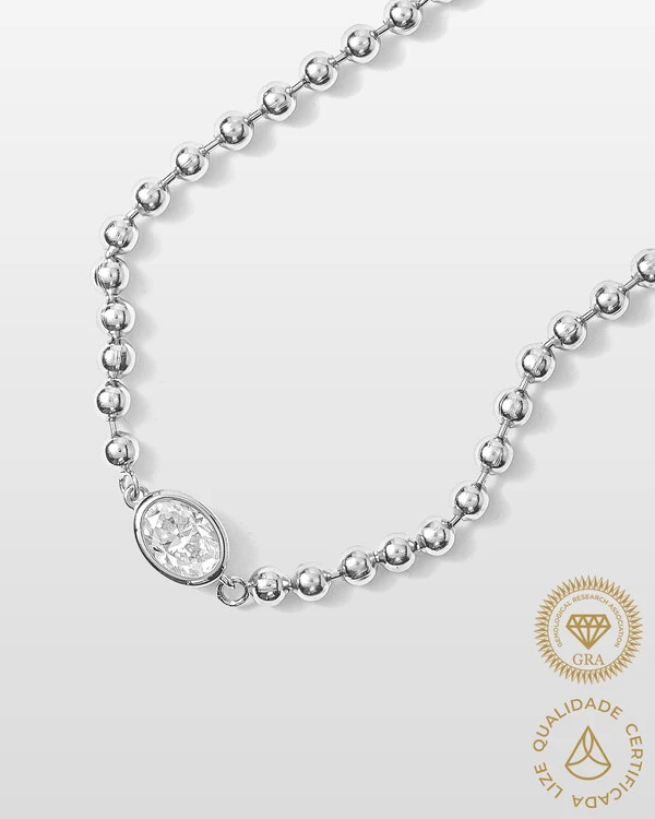 Colar de Bolinhas Kelly - Moissanite 5 mm x 7 mm - 1.0ct - Prata 925