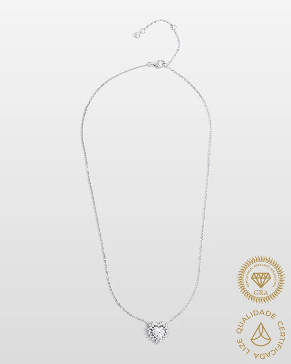 Colar Coração Grace - Moissanite 0.8 mm - 2.53ct - Prata 925
