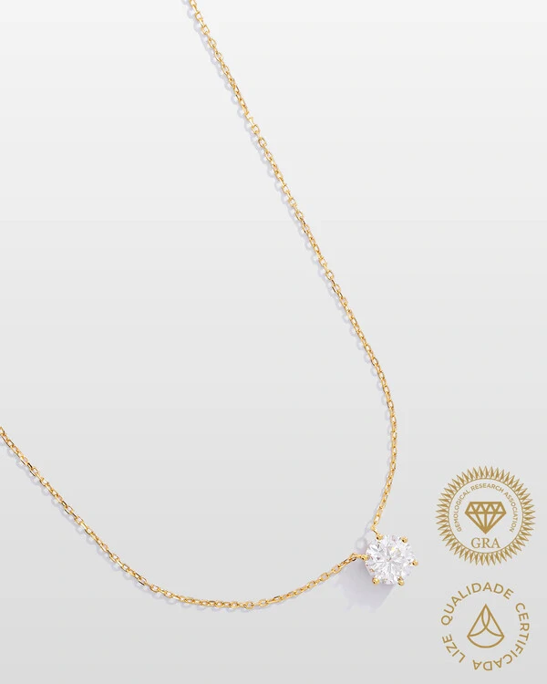 Colar Ponto de Luz Glitz - Moissanite 8,5 mm - 2,5ct - 6 Garras - Prata 925 - Banho ouro 18k