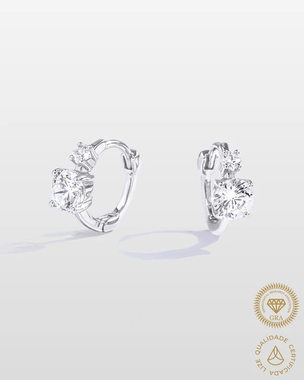 Brinco Argola Tassi - Moissanite - 5x7mm- 0,8 ct - Prata 925