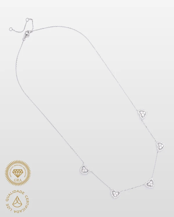 Colar Corações Giovanna - Moissanite - 0,1ct - Prata 925