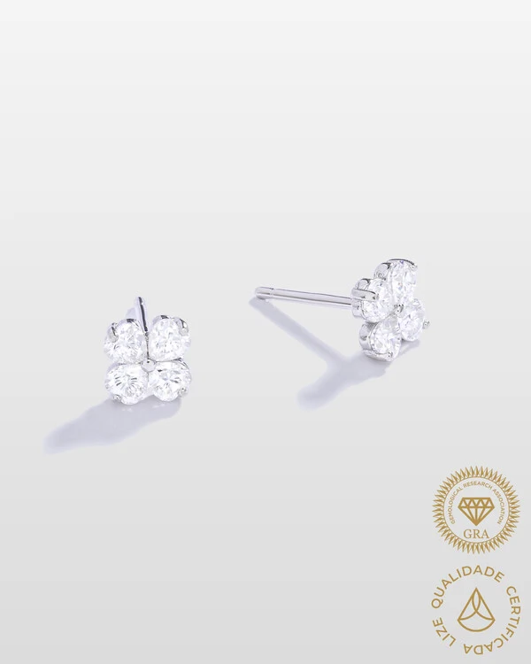Brinco Trevo Moissanite Mini 3x3mm 0.8ct- Prata 925