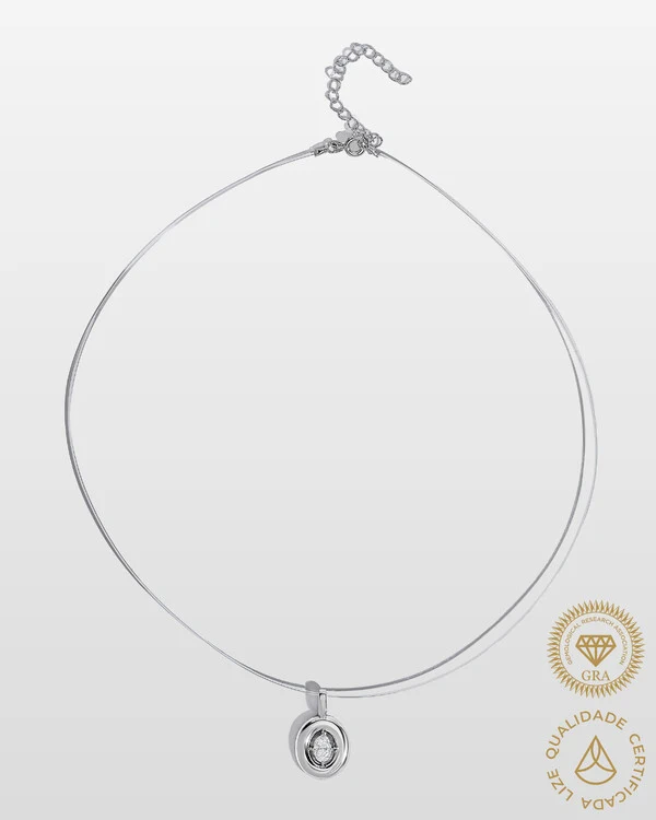 Colar Fio Invisível & Ponto De Luz Meghan- Moissanite - 6 mm - 0.5ct - 4 Garras - Prata 925