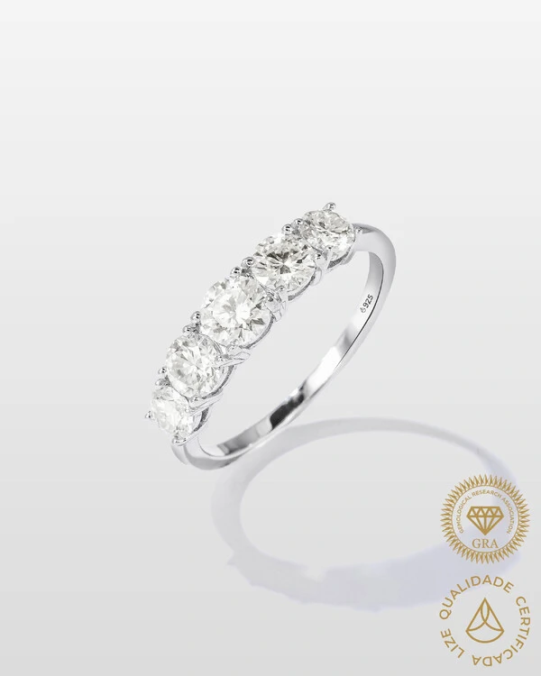 Anel Aparador Mona Moissanite - 5 mm - Prata 925