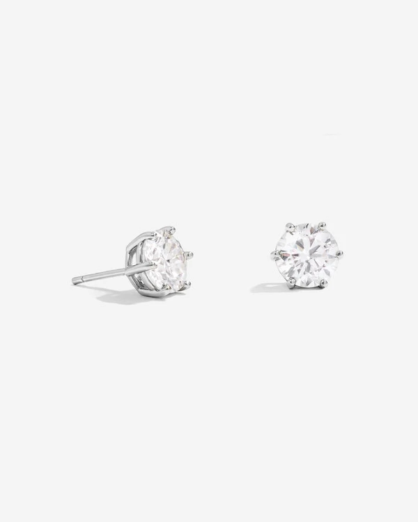 Brinco Solitário Thaís- Moissanite 8 mm - 4.0ct - Prata 925