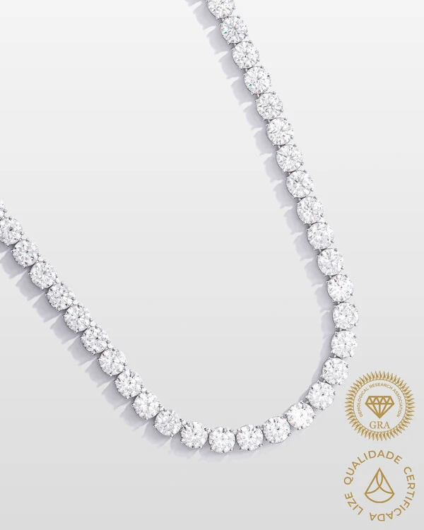 Colar Riviera Cloe- Moissanite - 7,0 mm- 1.2ct - 4 Garras - Prata 925