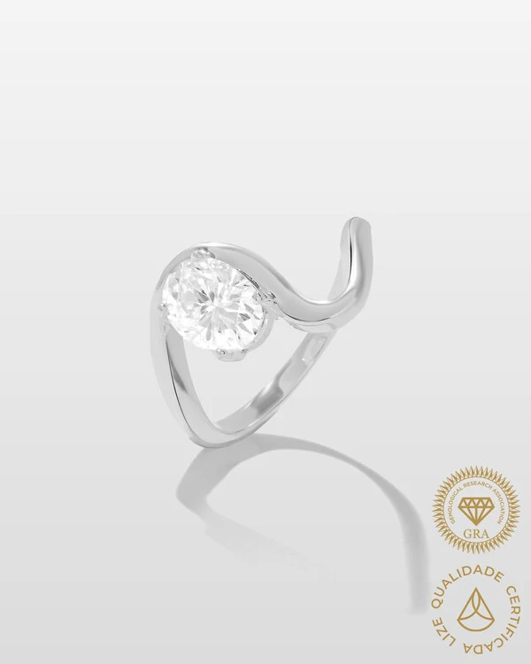 Anel Orgânico Moissanite Oval - 6,8 mm- 1.5ct - Prata 925