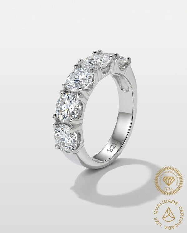 Anel Aparador Princess Moissanite - 6,0 mm - 0.8ct - Prata 925