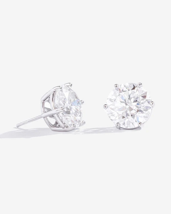 Brinco Solitário Glitz - Moissanite - 12,5 mm - 14ct - 6 Garras - Prata 925