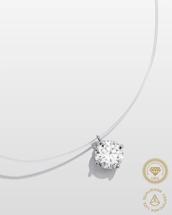 Colar Fio Invisível & Ponto de luz Emma - Moissanite - 9,5mm - 3.5ct - 4 Garras - Prata 925