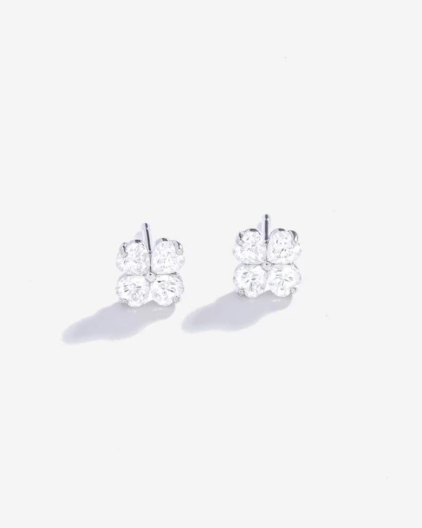 Brinco Trevo Moissanite Mini 3x3mm 0.8ct- Prata 925