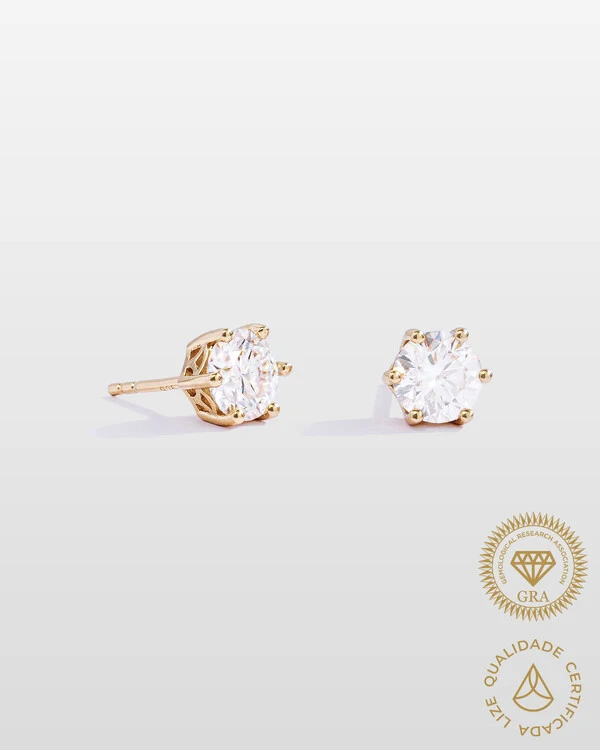 Brinco Emily - Moissanite 6,5 mm -2ct - - Prata 925