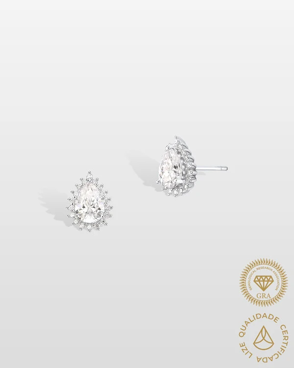 Brinco Gota Carol Moissanite 5x7mm - 1.82ct - Prata 925