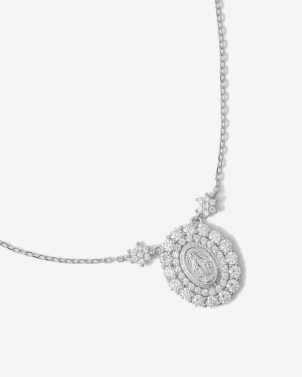 Colar Nossa Senhora das Graças - Moissanite - 0.005ct -Prata 925