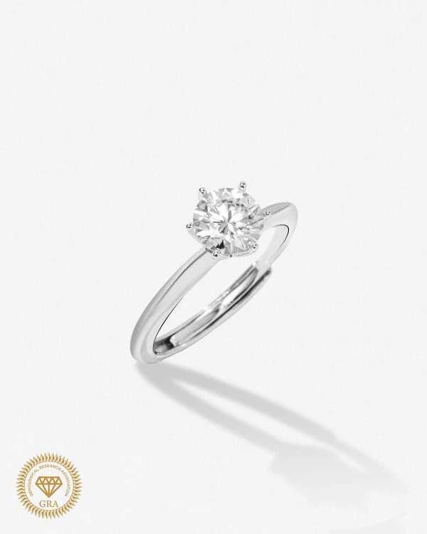 Anel Solitário Glitz - Moissanite 6,5mm - 6 garras - 1.0ct - Prata 925