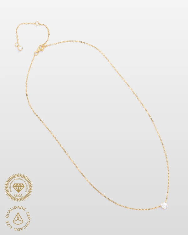 Colar Ponto de Luz Glitz - Moissanite 5 mm - 0.5ct - 6 garras - Prata 925 - Banho Ouro 18k