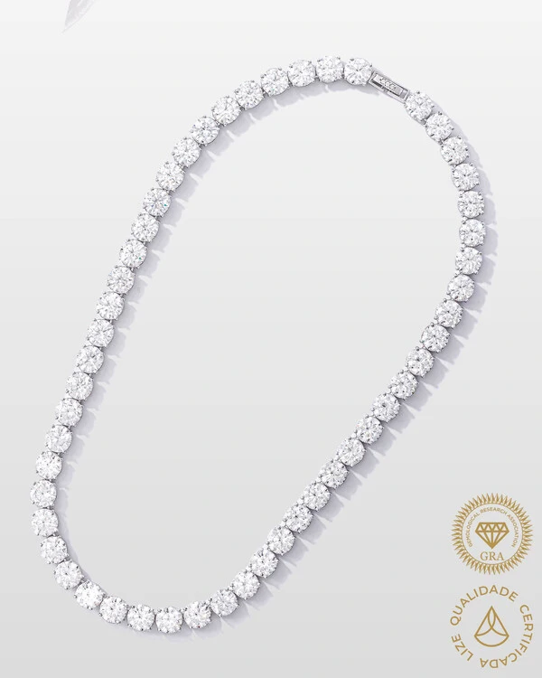Colar Riviera Cloe- Moissanite - 7,0 mm- 1.2ct - 4 Garras - Prata 925