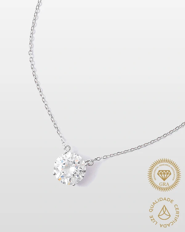 Colar Ponto de Luz - Moissanite - 10 mm - 4.0ct - 4 Garras - Prata 925