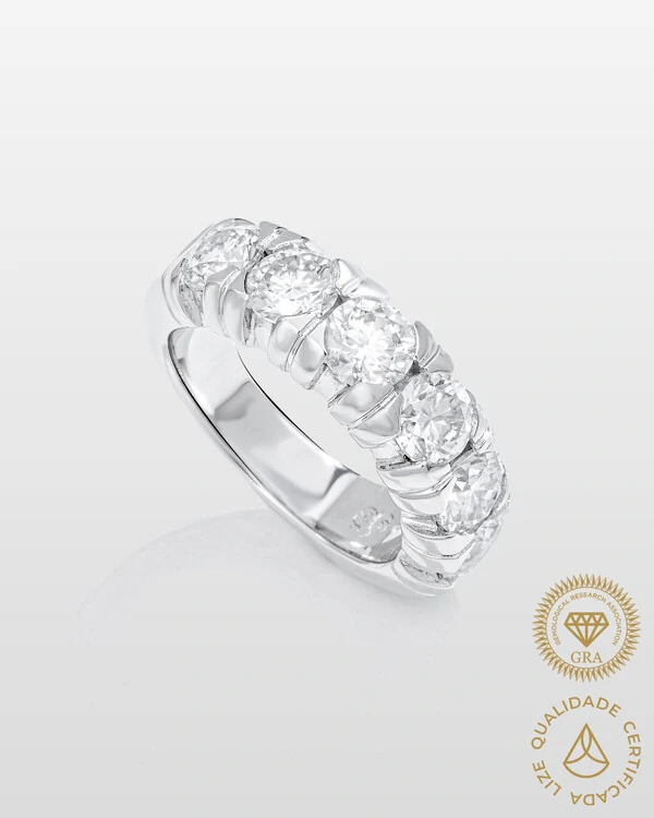Anel Aparador Yana Moissanite - 5 mm - 3,5ct - 4 garras - Prata 925