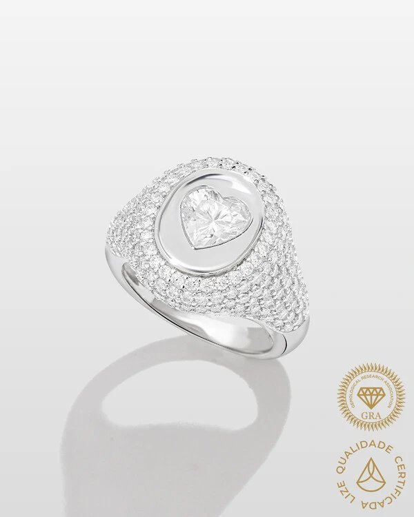 Anel Mindinho Coração - Moissanite 2.29ct - Prata 925