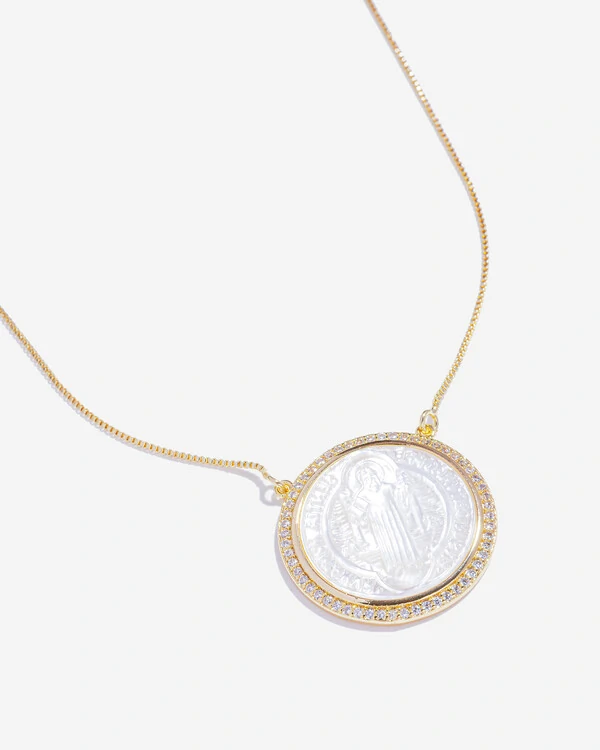 Colar Medalha de São Bento Madrepérola