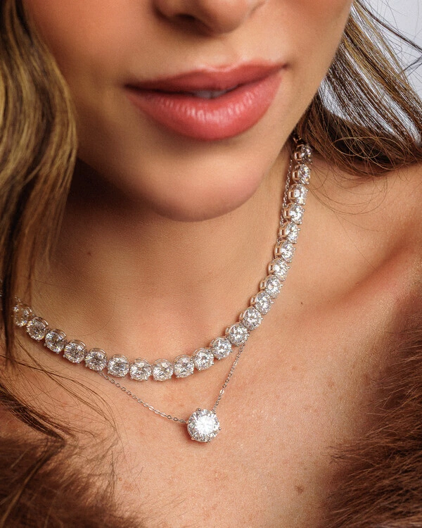 Colar Riviera Cloe- Moissanite - 7,0 mm- 1.2ct - 4 Garras - Prata 925