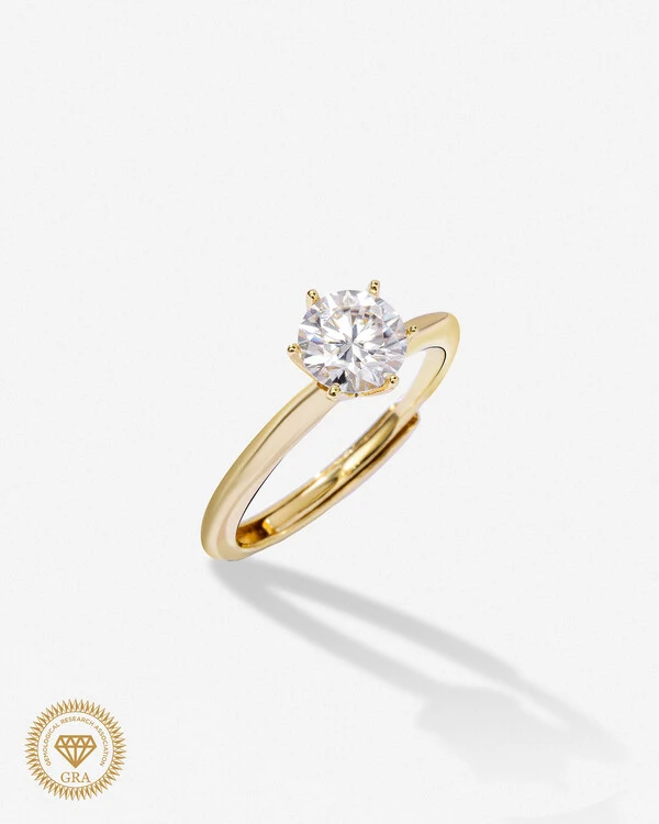 Anel Solitário Glitz - Moissanite 6,5mm - 6 garras - 1.0ct - Prata 925