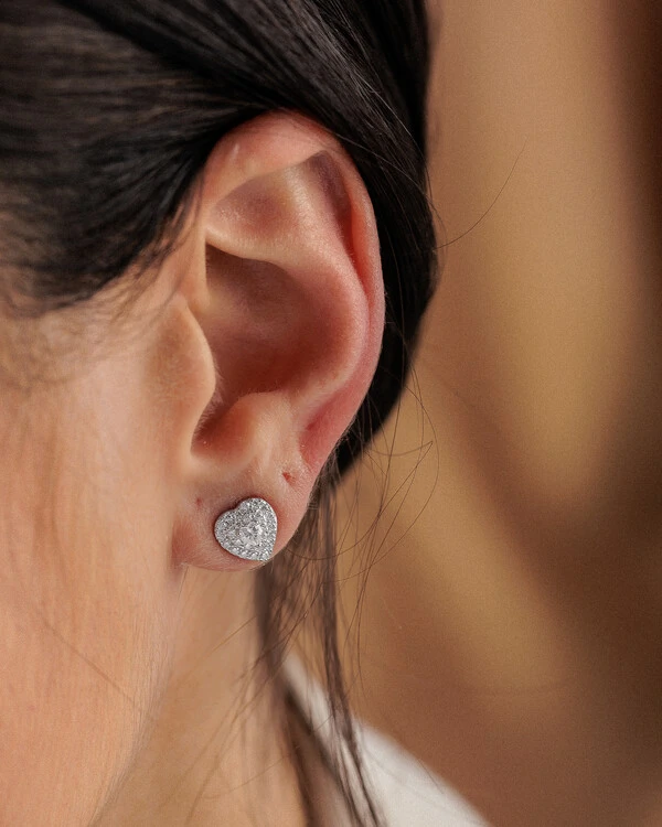 Brinco Coração Aimê - Moissanite - 0.2ct - Prata 925