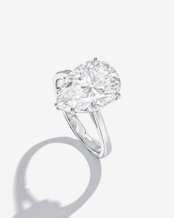 Anel Solitário Gota Sarah - Moissanite - 14mm- 6.0ct - Prata 925