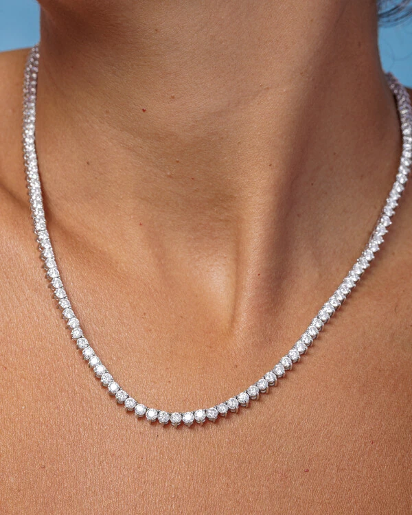 Colar Riviera Moissanite - 3 mm - 3 garras - 45 cm - Prata 925
