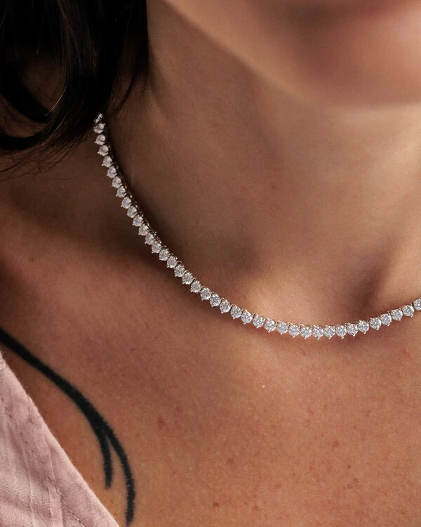 Colar Riviera Cloe- Moissanite - 3mm- 40 cm- 12.4ct - 3 Garras - Prata 950