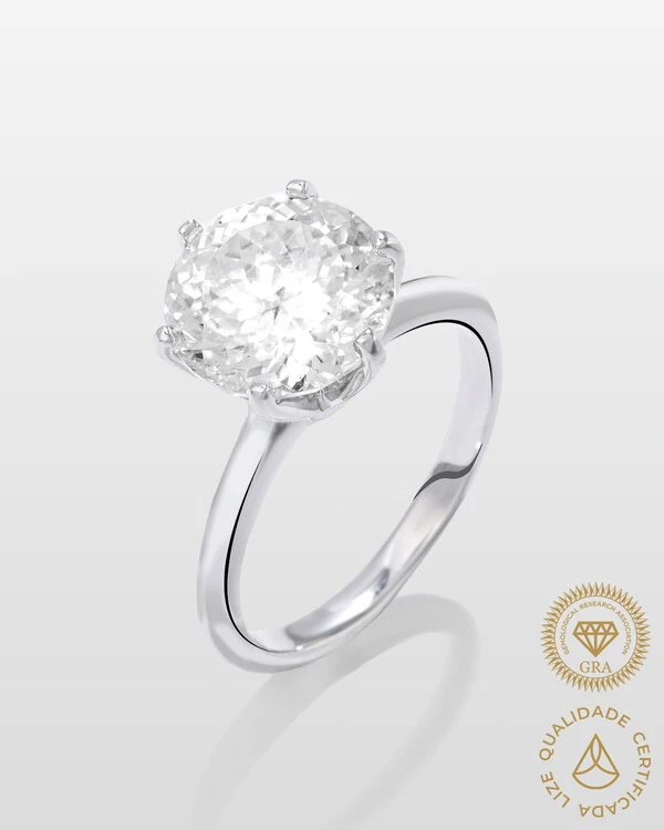 Anel Solitário Évora Moissanite - 11 mm - 5.0 ct - Prata 925