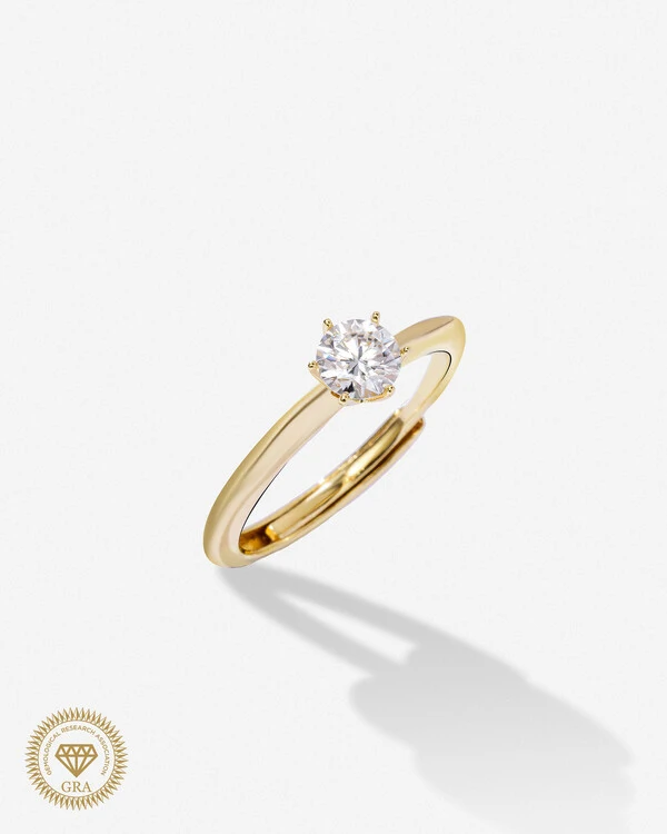 Anel Solitário Glitz - Moissanite 5 mm - 6 garras - 0.5ct - Prata 925