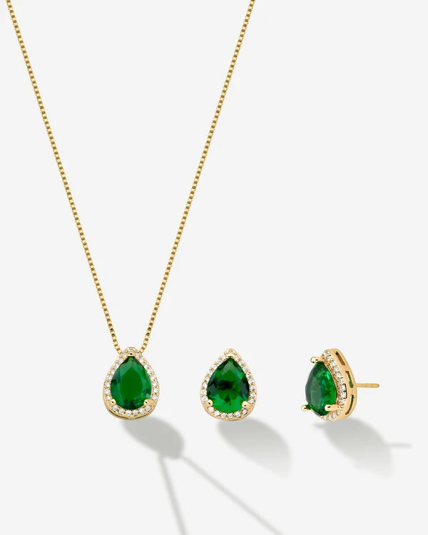 Conjunto Colar & Brinco Esmeralda